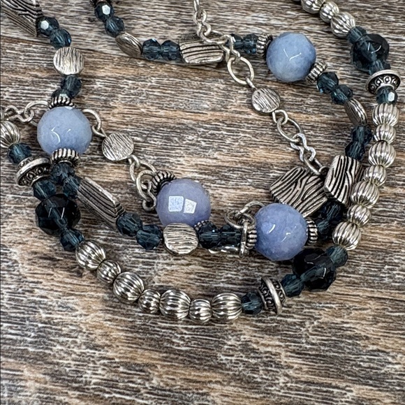 ✨ Premier Designs Multi-Strand Blue Beaded Necklace with Silver-Tone Accents ✨ - Picture 2 of 4